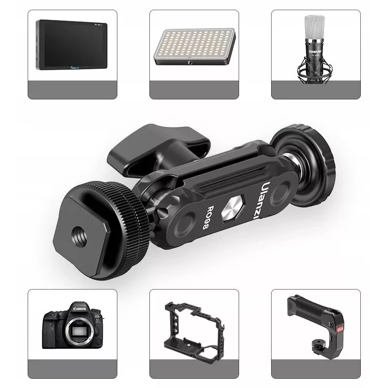 Ulanzi R098 Magic Arm Doppelkugelkopf Gelenkarm mit 1/4 inch Schraube und Kaltgeräteschuh, Schwarz