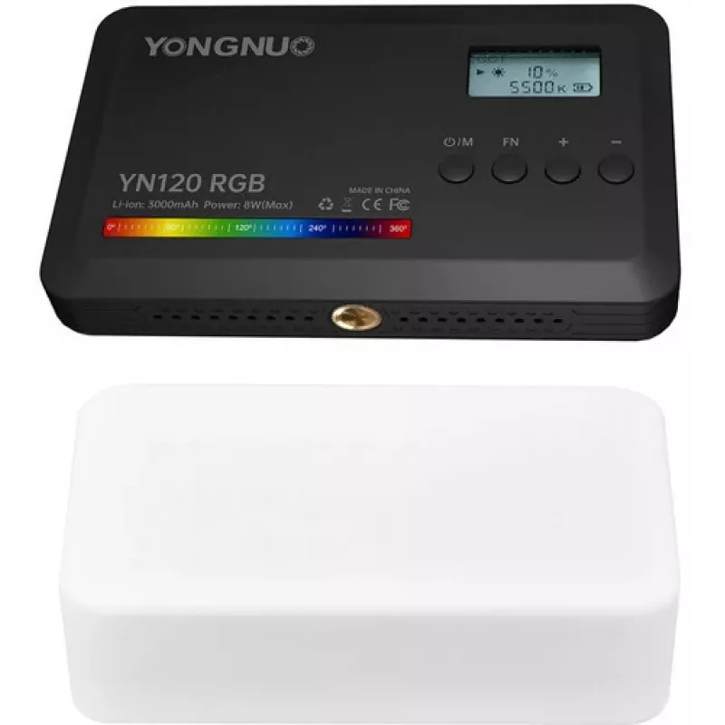 Yongnuo YN120 RGB LED Videoleuchte, Bi-Color 2500K-9900K, 12W, eingebauter Akku, USB-C