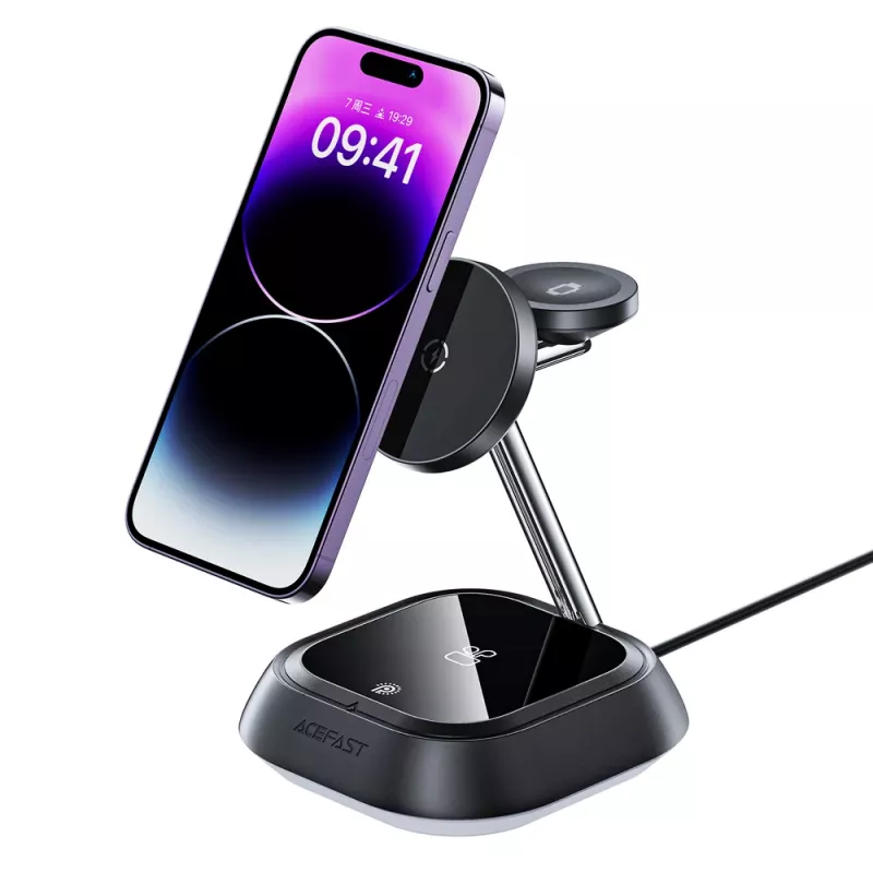 ACEFAST E16 3-in-1 Kabellose Ladestation 15W für Telefon / Ohrhörer / Uhr - Schwarz