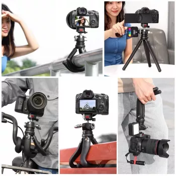 Ulanzi Claw Flexible Tripod Pro mit Kaltgeräteschuh und 3x 1/4 inch-Schrauben für Kamera, Smartphone, Action Cam