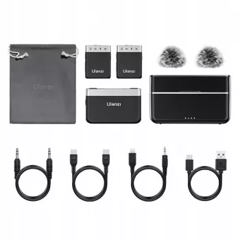 Ulanzi AM-18 Kabelloses Lavalier-Mikrofonsystem (2 Sender, 1 Empfänger) mit 8GB Speicher, 100m Reichweite, 2.4GHz