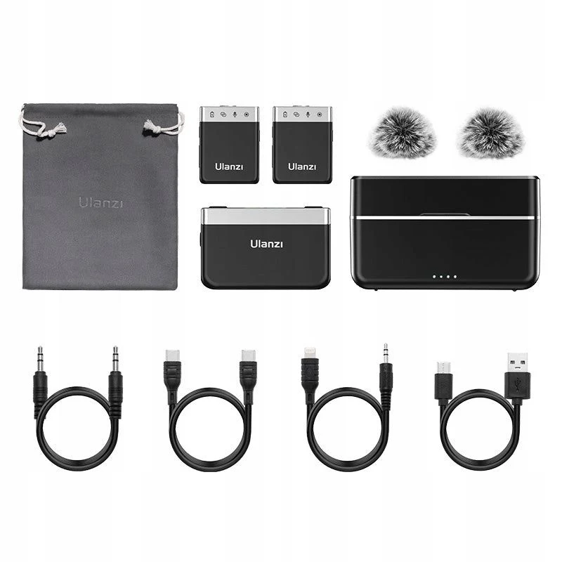 Ulanzi AM-18 Kabelloses Lavalier-Mikrofonsystem (2 Sender, 1 Empfänger) mit 8GB Speicher, 100m Reichweite, 2.4GHz