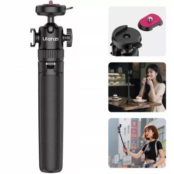 ULANZI MT90 2-in-1 Stativ Selfie-Stick mit Schnellspanner für Smartphone und Kamera, Schwarz