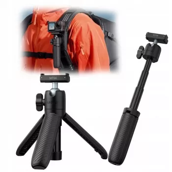 ULANZI MT66 3-in-1 Mini-Stativ Selfie-Stick Rucksack-Clip für DJI Osmo Action 5 Pro 4 3, GoPro, Insta360 - Schwarz