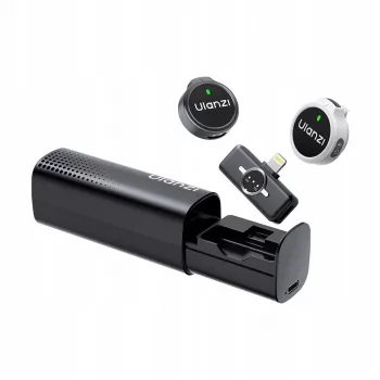 ULANZI A21/A056 Drahtloses Mikrofonsystem mit Ladecase für Lightning iOS-Geräte - 2 Sender, 100m Reichweite