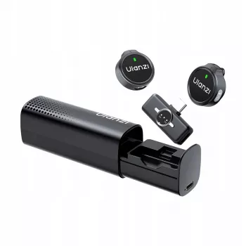 ULANZI A21 Kabelloses Lavalier-Mikrofon-Set mit Ladecase, 2 Sendern, USB-C-Empfänger, 100 m Reichweite, Schwarz