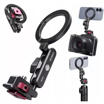 ULANZI MA56 Magnetischer Handyhalter mit Gelenkarm, MagSafe-kompatibel, 1/4 Zoll Gewinde & Cold Shoe, Schwarz