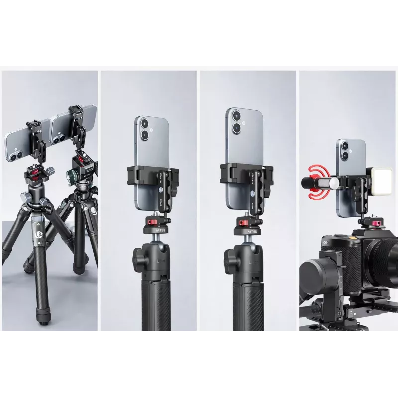 ULANZI MA56 Phone Mount Clamp mit Cold Shoe, 1/4 Zoll-20 Gewinde, Arri Anti-Twist Pins, Schwarz