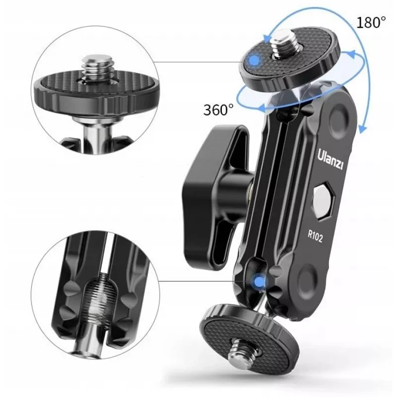 ULANZI R102 Magic Arm 9cm Dual 1/4 Zoll Gewinde Mini Gelenkarm für Kamera Rig Vlogging