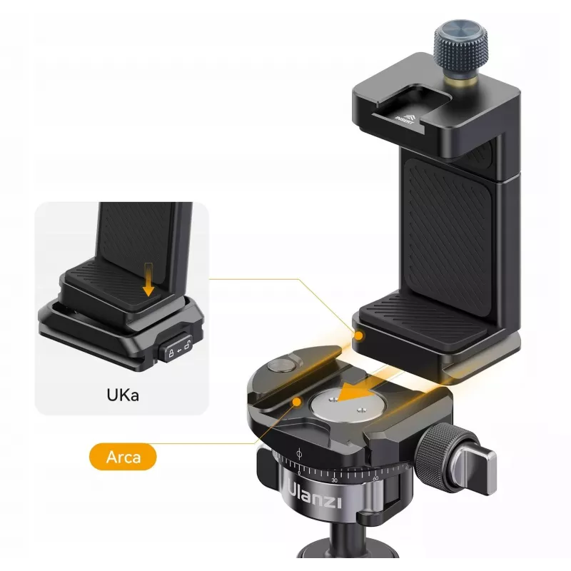 Ulanzi MA33 Phone Holder mit 2x Cold Shoe Mounts und Arca-Swiss Basis