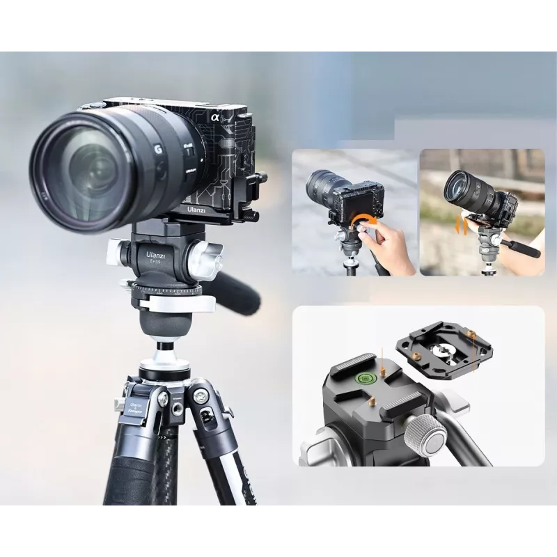ULANZI EH09 360° Panoramic Fluid Video Head, Arca-Swiss, 5kg Load Capacity, 1/4 inch-20 & 3/8 inch-16