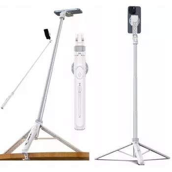 Ulanzi TT88 Selfie Stick Stativ mit Bluetooth-Fernauslöser und Fülllicht, Weiß
