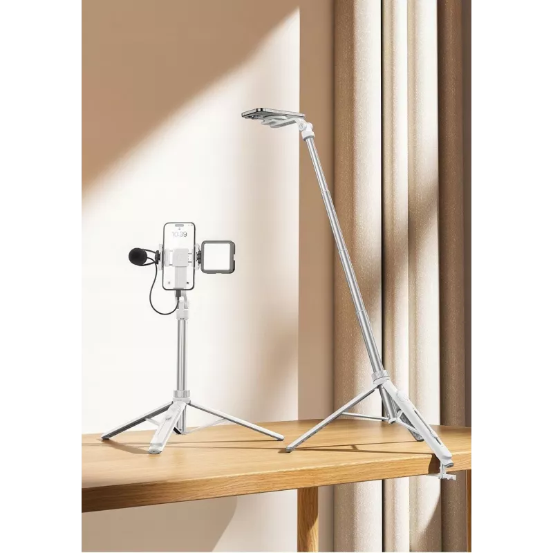 Ulanzi TT88 Selfie Stick Stativ mit Bluetooth-Fernauslöser und Fülllicht, Weiß