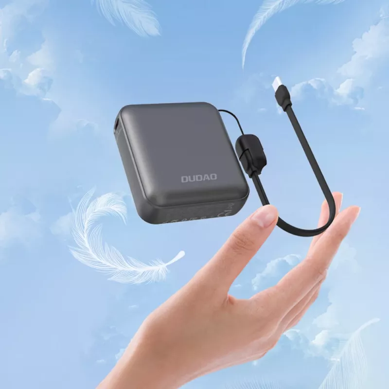 Dudao K22+ Ultra-Compact Power Bank 10000mAh 22.5W USB-C mit Lanyard/Kabel - Grau