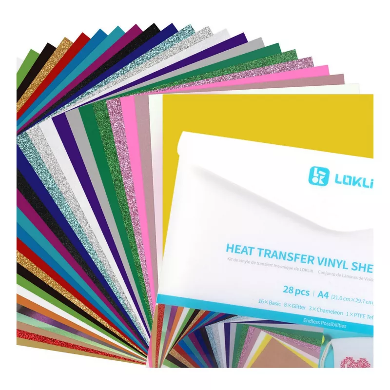 LOKLIK Plotterfolien-Materialbundle (A4), Thermotransfervinyl, 28 Blatt, Mehrfarbig