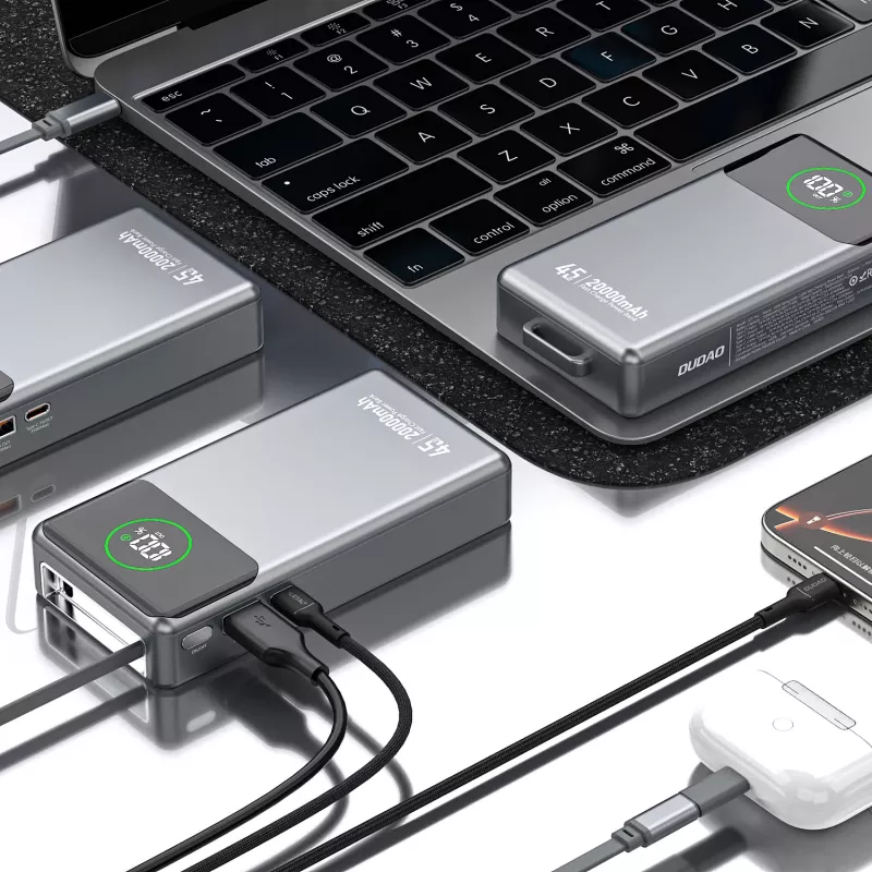 Powerbank Dudao K31 Pro 45W 20000mAh mit integriertem ausziehbarem USB-C-Kabel - Grau