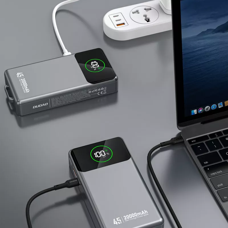 Powerbank Dudao K31 Pro 45W 20000mAh mit integriertem ausziehbarem USB-C-Kabel - Grau
