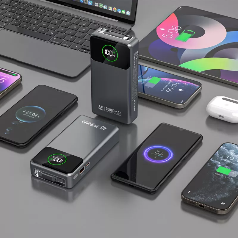 Powerbank Dudao K31 Pro 45W 20000mAh mit integriertem ausziehbarem USB-C-Kabel - Grau
