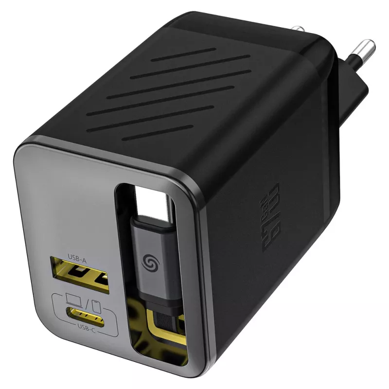 Dudao A67EU GaN 67W Charger mit integriertem ausziehbarem USB-C-Kabel, Power Delivery Quick Charge - Schwarz