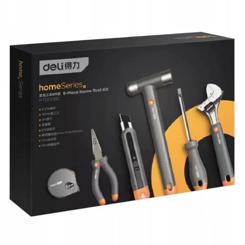 Deli D895485 Haushaltswerkzeug-Set, 8-teilig, Grau