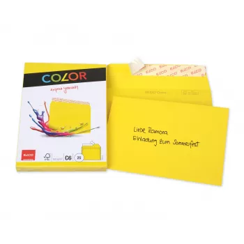ELCO Color Briefumschlag C6 (114 x 162 mm), ohne Fenster, haftklebend, 100 g/m², Gelb, 25 Stück (74634.72)