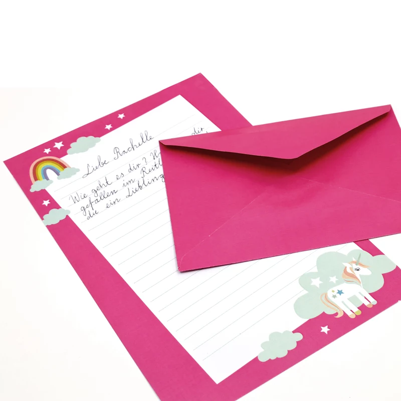 Artoz Papier 334001-03 Briefpapier mit Umschlägen, Unicorn pink (ca. DIN A5), 80 g/m², 1 Packung
