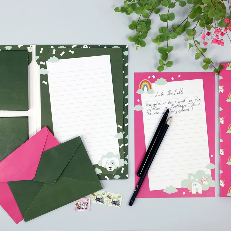 Artoz Papier 334001-03 Briefpapier mit Umschlägen, Unicorn pink (ca. DIN A5), 80 g/m², 1 Packung