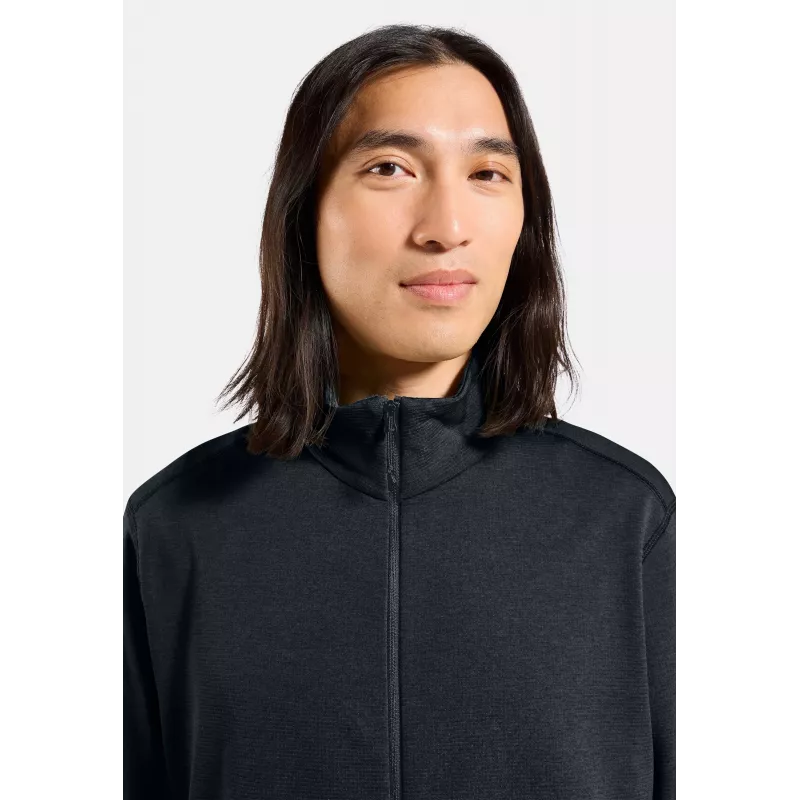 Odlo Grid Fleece Mid Layer Full Zip Jacket - Black Melange, Größe L