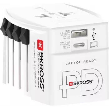 SKROSS MUV USB AC30PD World Travel Adapter mit USB-Ladegerät, Weiß