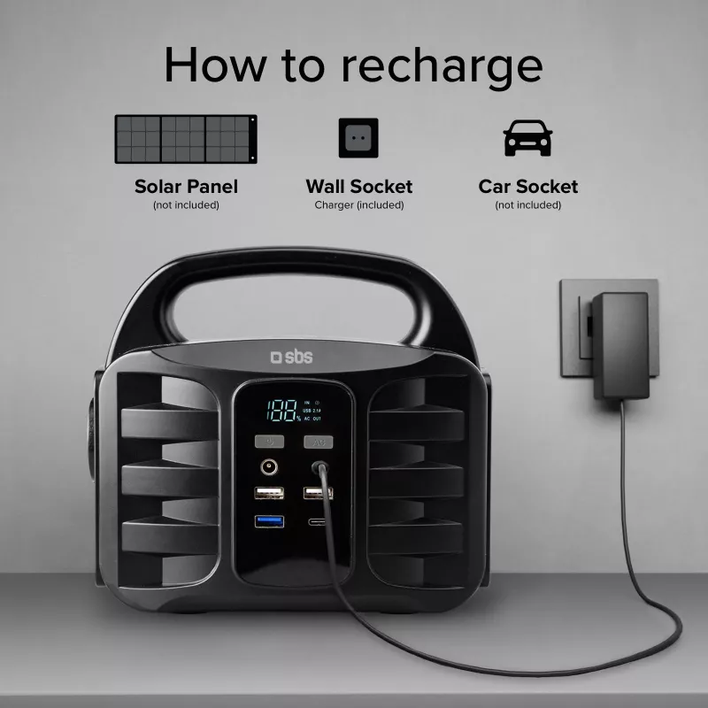 SBS Portable Power Station 150W Fast Charge Schwarz (TEPOWST150W)