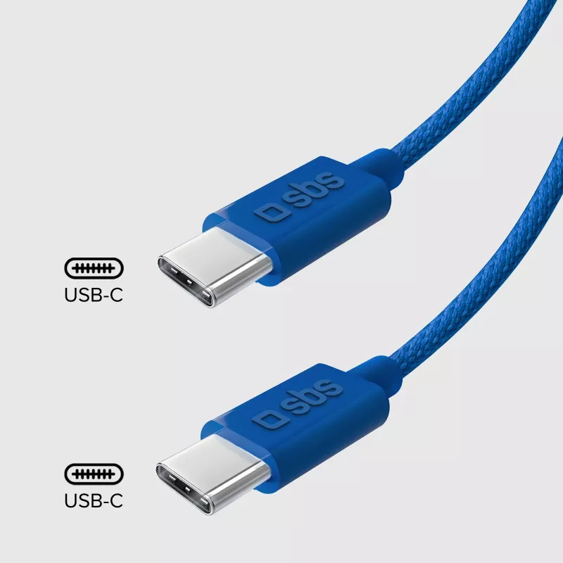 SBS TECABLE TISSUE TCCB USB-C auf USB-C Kabel 1,5m 60W geflochten - Blau
