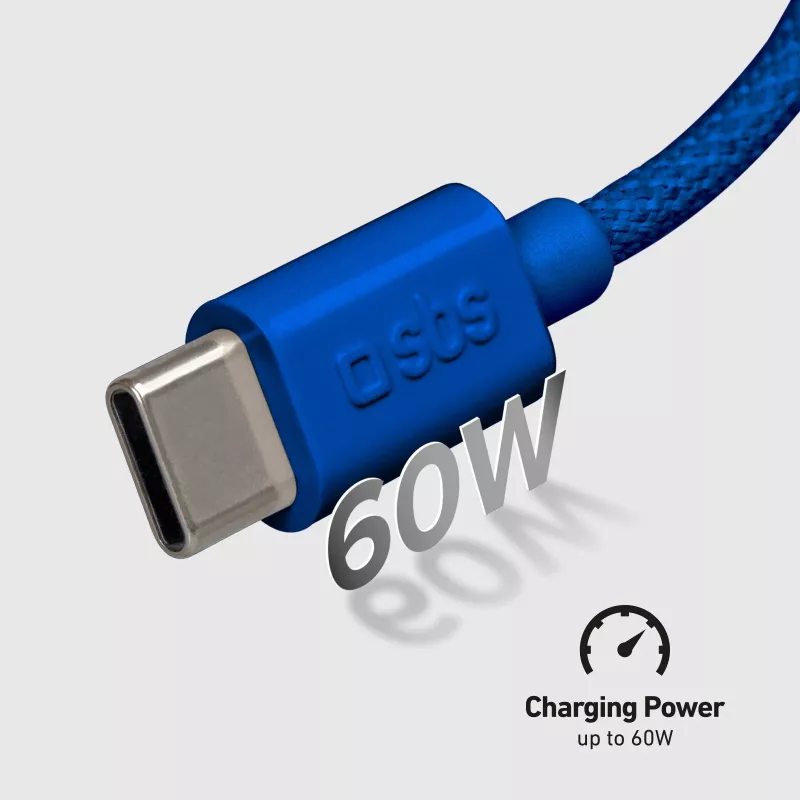 SBS TECABLE TISSUE TCCB USB-C auf USB-C Kabel 1,5m 60W geflochten - Blau