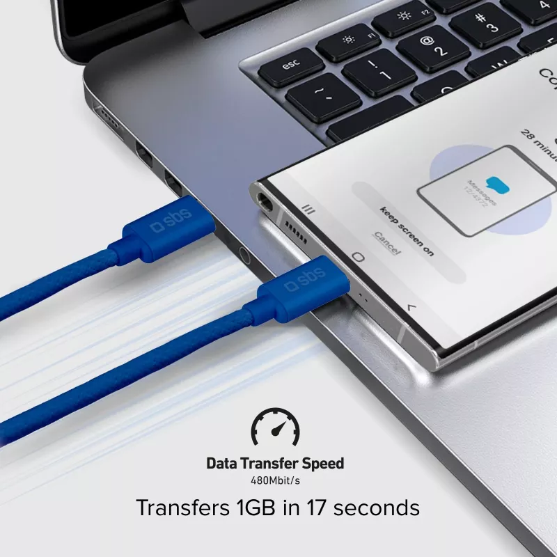 SBS TECABLE TISSUE TCCB USB-C auf USB-C Kabel 1,5m 60W geflochten - Blau