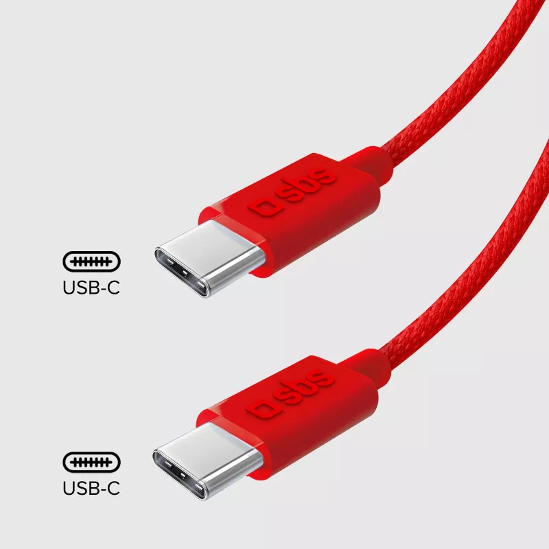 SBS TECABLETISSUETCCR USB-C auf USB-C Kabel 1,5 m 60 W geflochten Rot