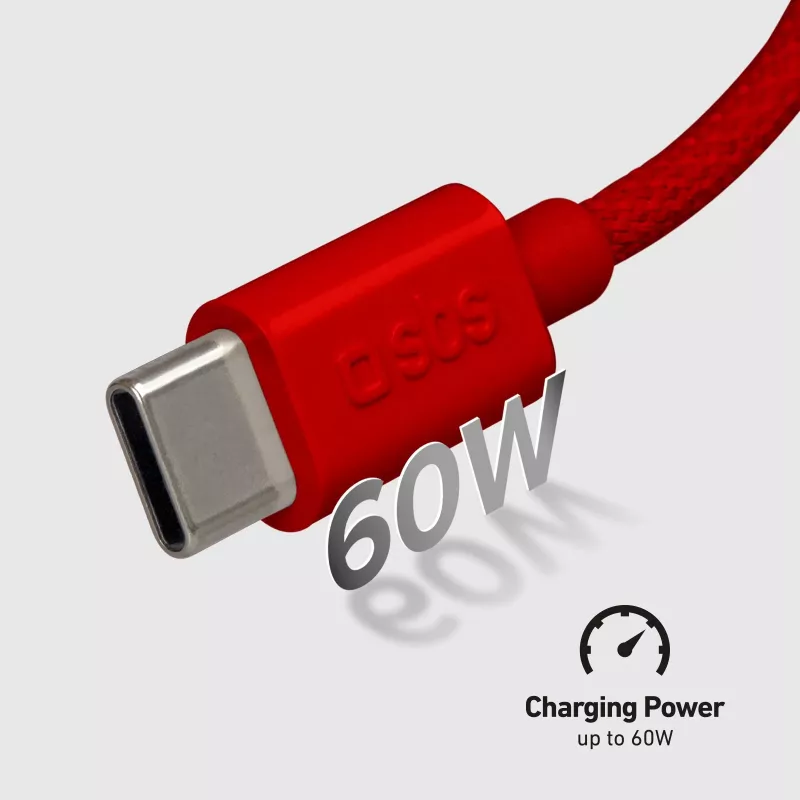 SBS TECABLETISSUETCCR USB-C auf USB-C Kabel 1,5 m 60 W geflochten Rot