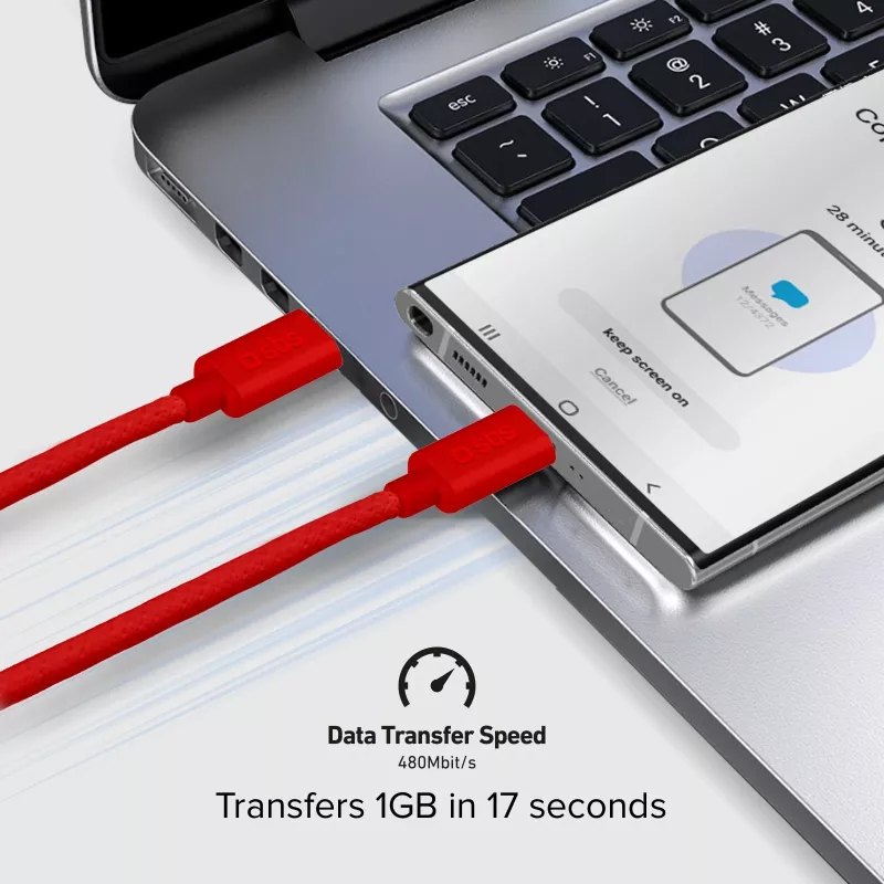 SBS TECABLETISSUETCCR USB-C auf USB-C Kabel 1,5 m 60 W geflochten Rot