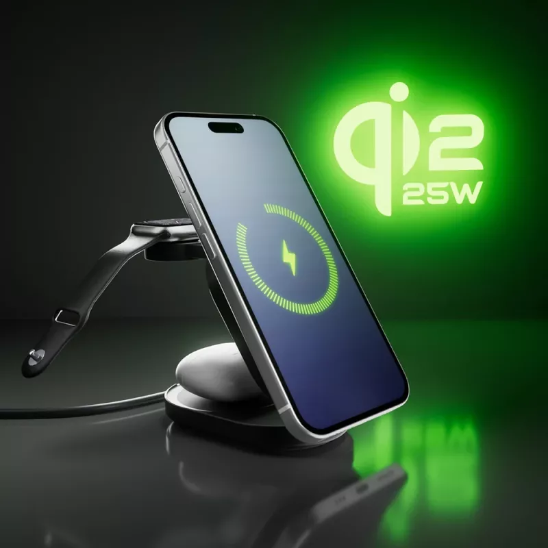SBS Qi2.2 25W Induktive 3-in-1 Faltbare Ladestation mit MFI-Zertifizierung - Schwarz