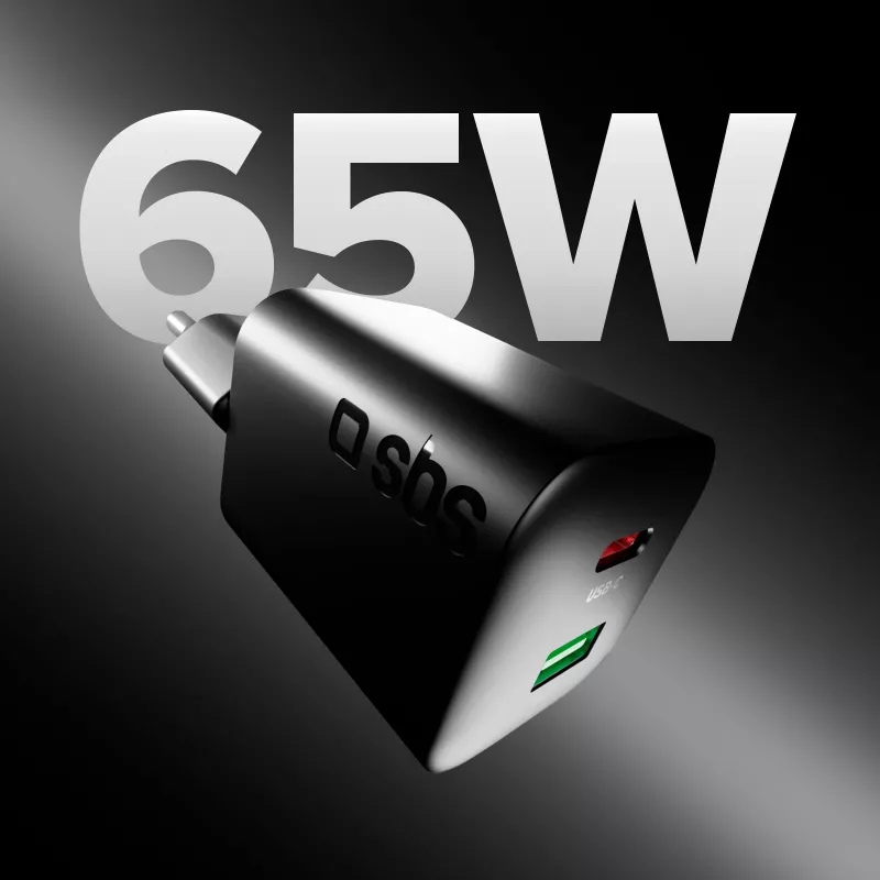 STEP BY STEP SBS 65W USB-C Ladegerät mit 1x USB-C und 1x USB-A, Schwarz, 1,5m USB-C Kabel
