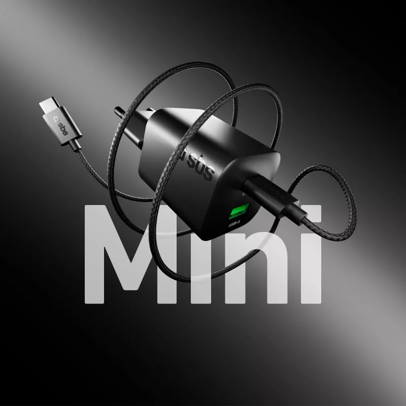 STEP BY STEP SBS 65W USB-C Ladegerät mit 1x USB-C und 1x USB-A, Schwarz, 1,5m USB-C Kabel