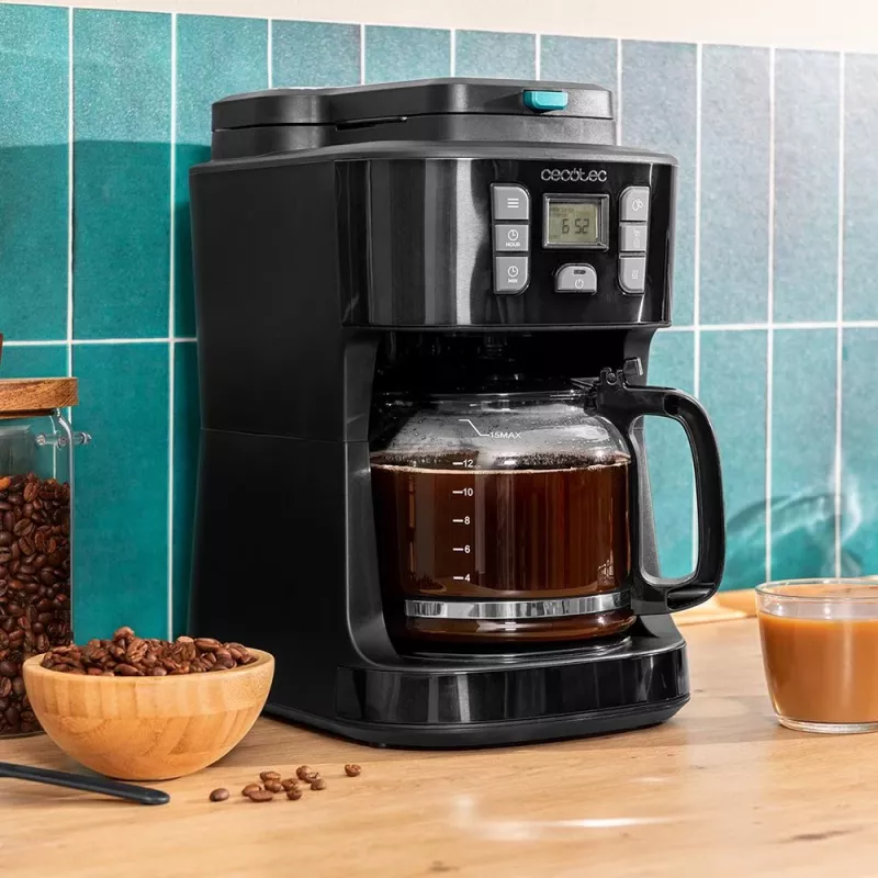 Cecotec Coffee 66 Grind & Drop Filterkaffeemaschine mit konischem Mahlwerk, 1,2 l, 900 W, Schwarz