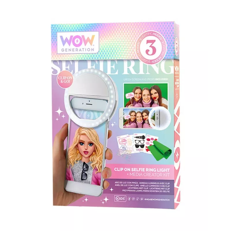 KIDS LED Ring Light für Handy Selfie Vlog + Zubehör-Set Greenscreen 1,5x1m Wow Generation / Wow00024