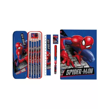 KIDS 11-in-1 Spider-Man Schul-Schreibwarenset mit Federmäppchen, Buntstiften, A5-Notizbuch und mehr