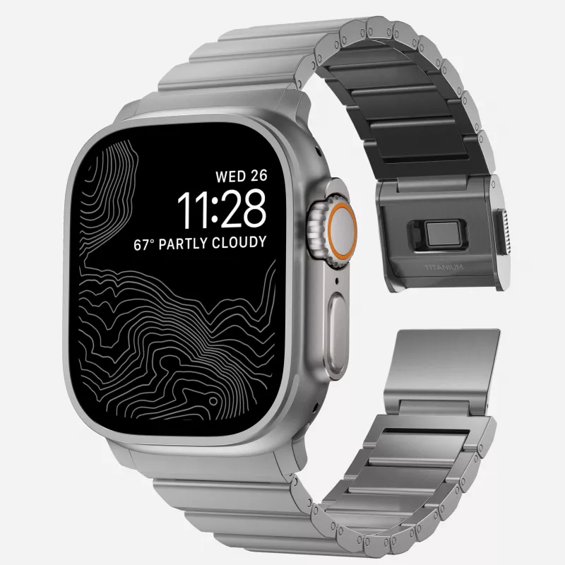 NOMAD Titanium Band V3 - Natural Titanium Brushed Metal Bracelet for Apple Watch 46mm/49mm