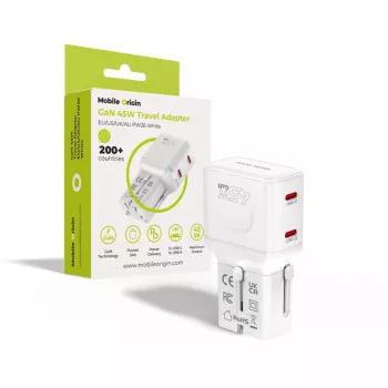 Mobile Origin 45W Reiseadapter EU/US/UK/AU PW26, Weiß