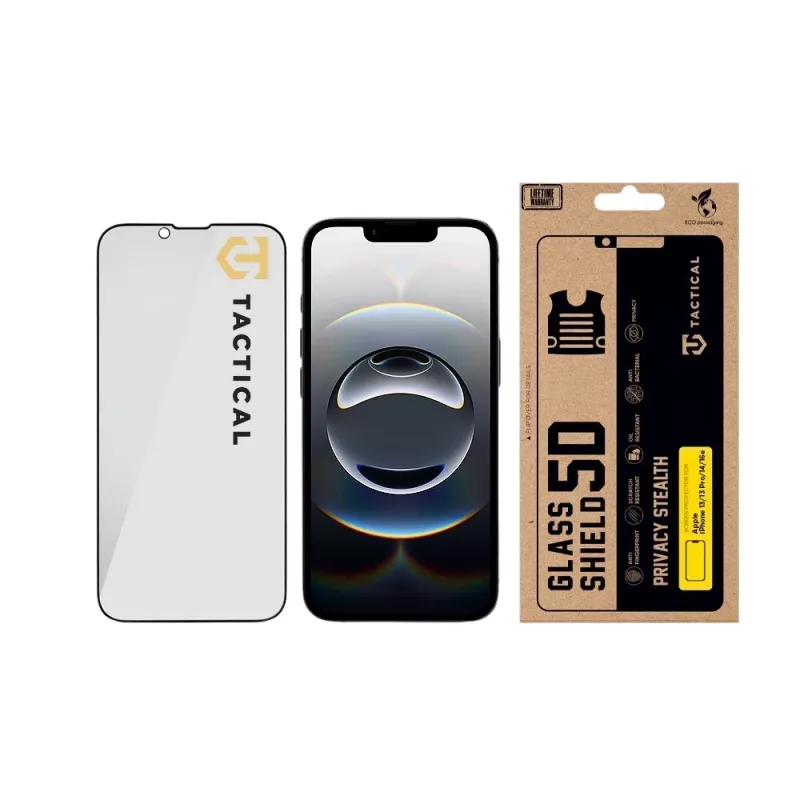 Tactical Glass Shield Privacy Stealth 5D für iPhone 13/13 Pro/14/16e/17e Schwarz