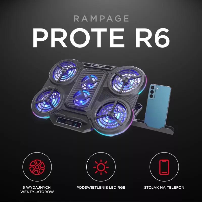 Rampage PROTE R6 Laptop-Kühlständer, 10-17 Zoll, RGB
