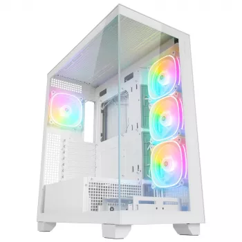 Rampage Hydra V1 Mid-Tower PC-Gehäuse, Weiß, 4x 120mm ARGB-Lüfter, USB-C/USB-A, ARGB-Hub, gehärtetes Glas