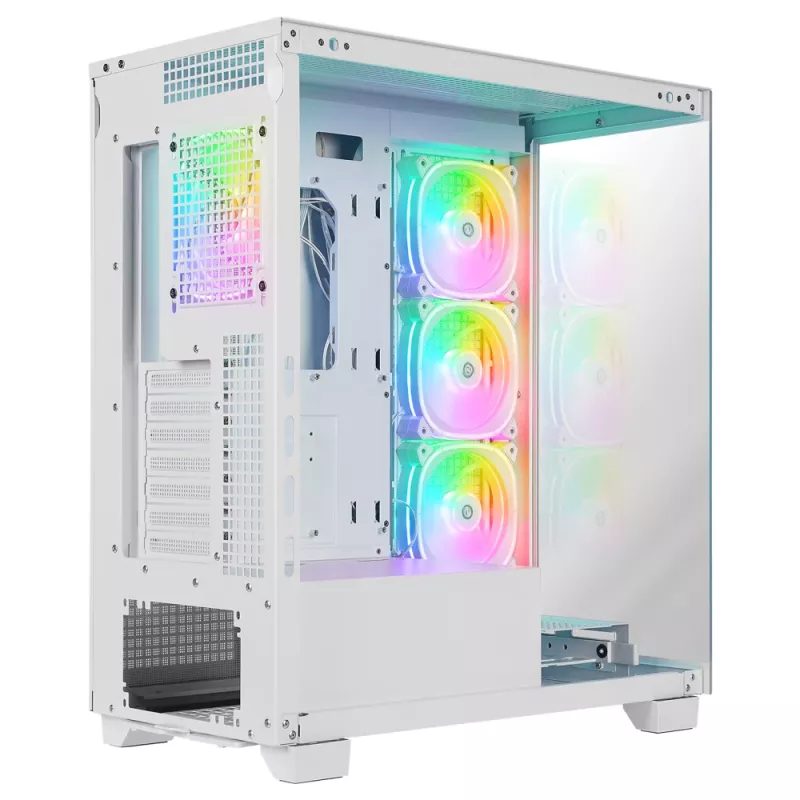 Rampage Hydra V1 Mid-Tower PC-Gehäuse, Weiß, 4x 120mm ARGB-Lüfter, USB-C/USB-A, ARGB-Hub, gehärtetes Glas