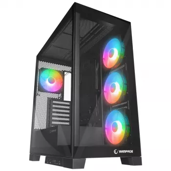 Rampage Hydra V2 Mid-Tower PC-Gehäuse mit 4x 120mm ARGB-Lüftern, gehärtetem Glas, Schwarz