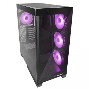 Rampage Hydra V2 Mid-Tower PC-Gehäuse mit 4x 120mm ARGB-Lüftern, gehärtetem Glas, Schwarz